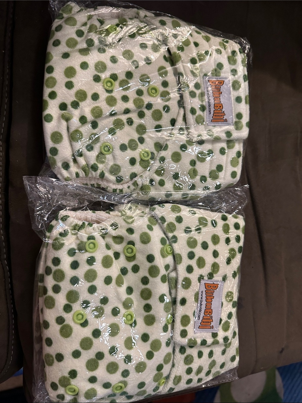 BumGenius Green Polka Dot Cloth Diaper Cover Pair 2 diapers and 2 liners